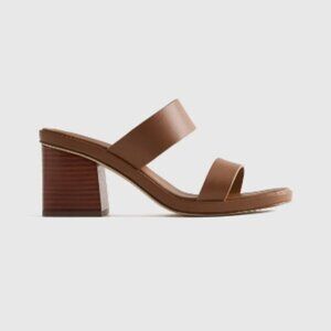 Quince Italian Leather Mid Heel Sandal NIB Cognac Size 7